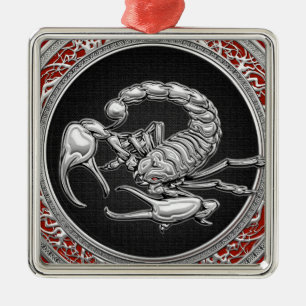 [200] Sacred Silver Scorpion on Black Metal Tree Decoration