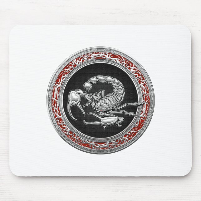 [200] Sacred Silver Scorpion on Black Mouse Mat (Front)
