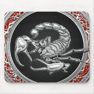 [200] Sacred Silver Scorpion on Black Mouse Mat