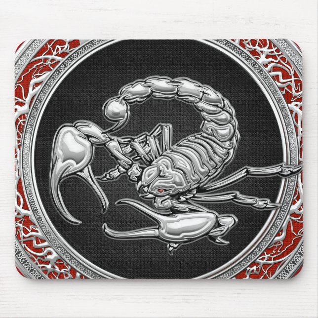 [200] Sacred Silver Scorpion on Black Mouse Mat (Front)