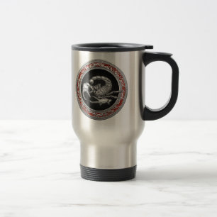 [200] Sacred Silver Scorpion on Black Travel Mug