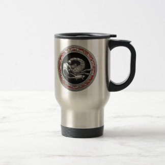 [200] Sacred Silver Scorpion on Black Travel Mug