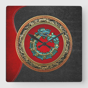 [200] Serpent God Quetzalcoatl [Jade] Square Wall Clock