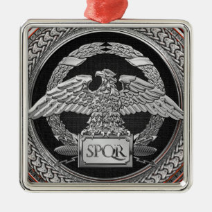 [200] Silver Roman Imperial Eagle over Medallion Metal Tree Decoration