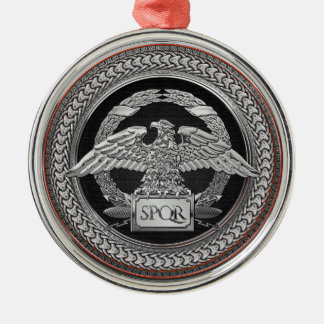 [200] Silver Roman Imperial Eagle over Medallion Metal Tree Decoration