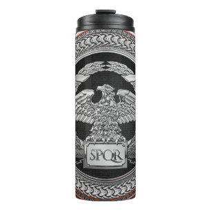 [200] Silver Roman Imperial Eagle over Medallion Thermal Tumbler