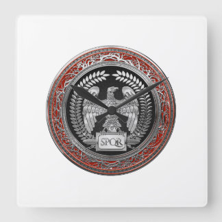 [200] Silver Roman Imperial Eagle Square Wall Clock