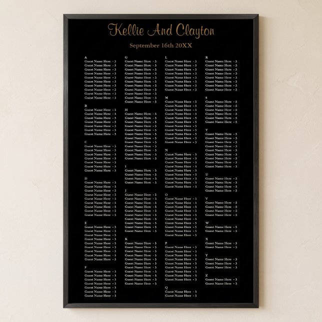 200 Simple Black Wedding Seating Chart (Creator Uploaded)
