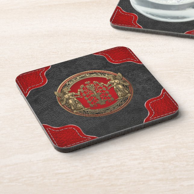 [200] Two Gold Ninurtas with Tree of Life Coaster (Left Side)
