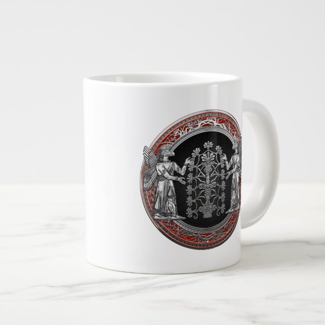 [200] Two Silver Ninurtas with Tree of Life Large Coffee Mug (Front Right)