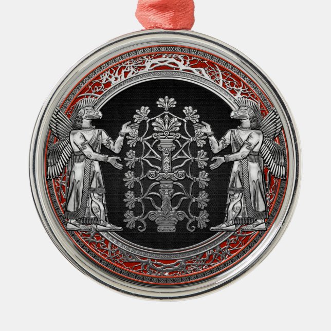[200] Two Silver Ninurtas with Tree of Life Metal Tree Decoration (Front)