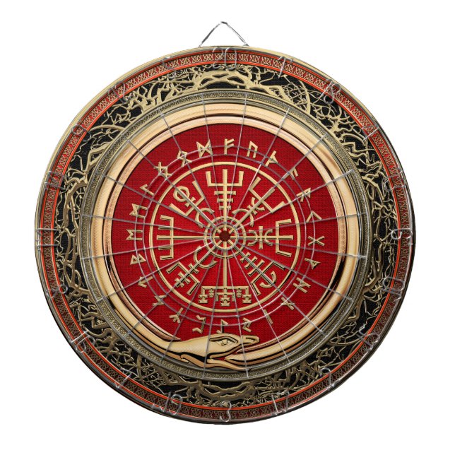 [200] Vegvisir - Viking Gold Magic Runic Compass Dartboard (Front)
