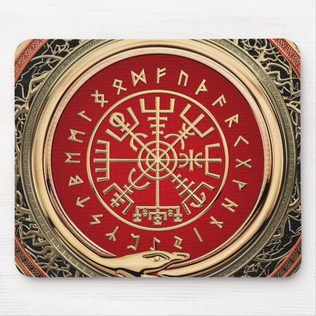 [200] Vegvisir - Viking Gold Magic Runic Compass Mouse Mat (Front)