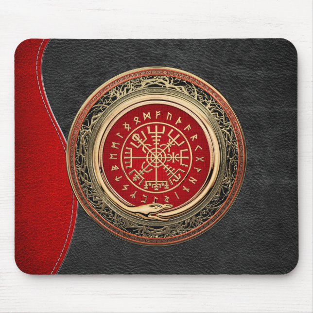 [200] Vegvisir - Viking Gold Magic Runic Compass Mouse Mat (Front)
