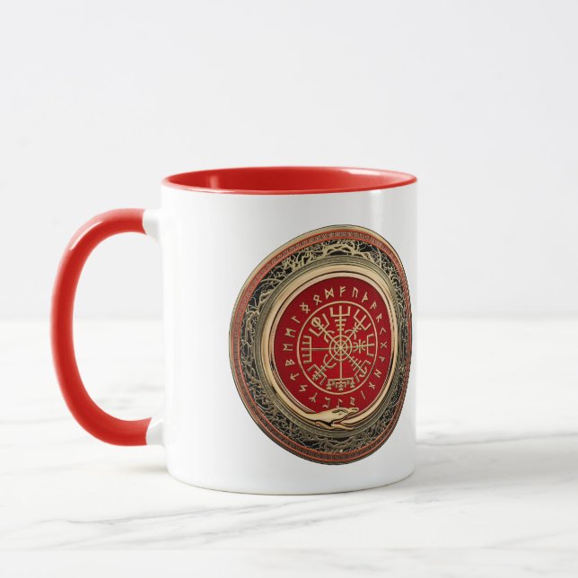 [200] Vegvisir - Viking Gold Magic Runic Compass Mug (Left)