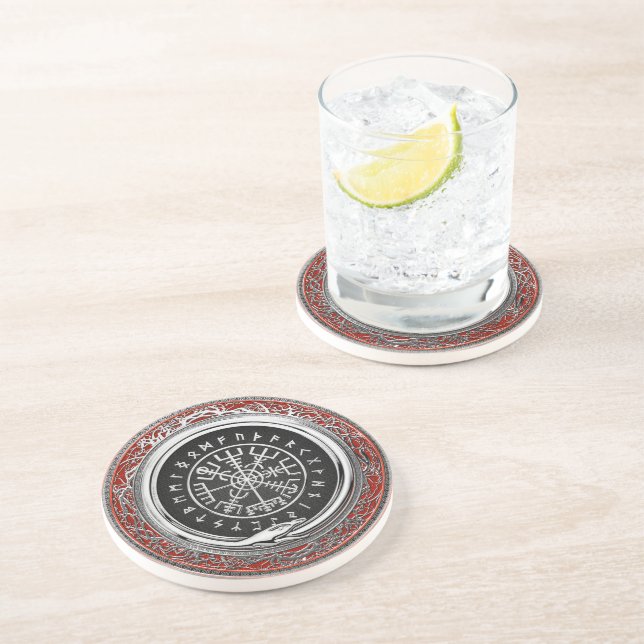 [200] Vegvisir - Viking Silver Magic Runic Compass Coaster (Side)