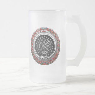 [200] Vegvisir - Viking Silver Magic Runic Compass Frosted Glass Beer Mug