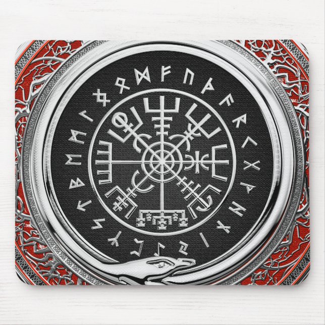 [200] Vegvisir - Viking Silver Magic Runic Compass Mouse Mat (Front)