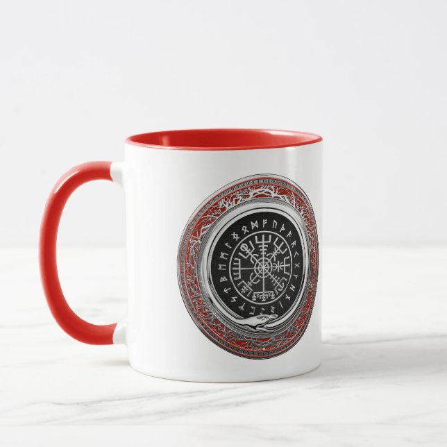 [200] Vegvisir - Viking Silver Magic Runic Compass Mug (Left)