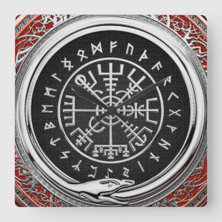[200] Vegvisir - Viking Silver Magic Runic Compass Square Wall Clock
