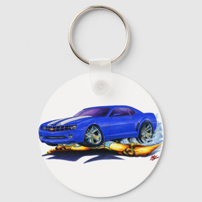 2010 Camaro Blue-White Car Key Ring (Front)