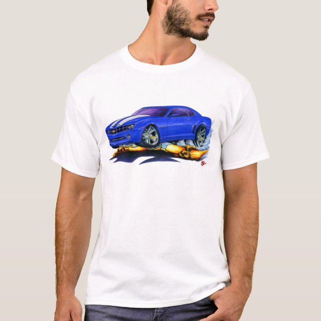 2010 Camaro Blue-White Car T-Shirt (Front)
