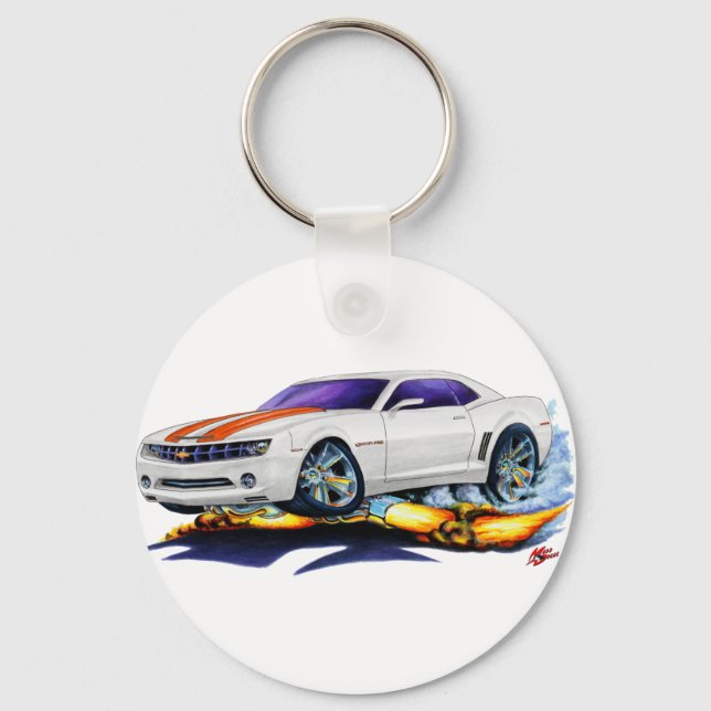 2010 Camaro White-Orange Car Key Ring (Front)