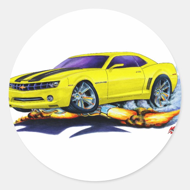 2010 Camaro Yellow-Black Car Classic Round Sticker (Front)