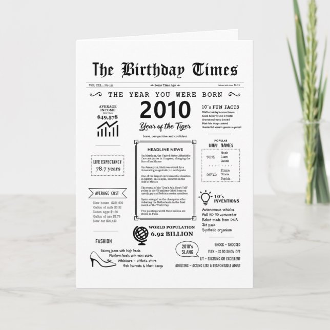 2010 The Year You Were Born Birthday Card (Front)