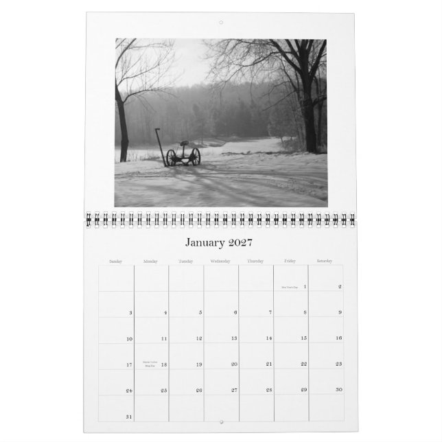 2011 Black and White Calendar (Jan 2027)