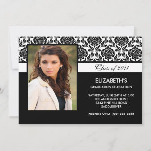 2011 Black Damask Photo Graduation Invitation