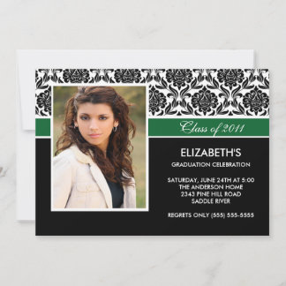 2011 Black Damask Photo Graduation Invitation