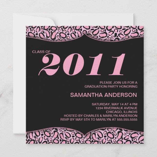 2011 Pink Leopard Print Graduation Party Invites (Front)