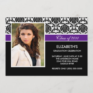 2011 Purple Damask Photo Graduation Invitation