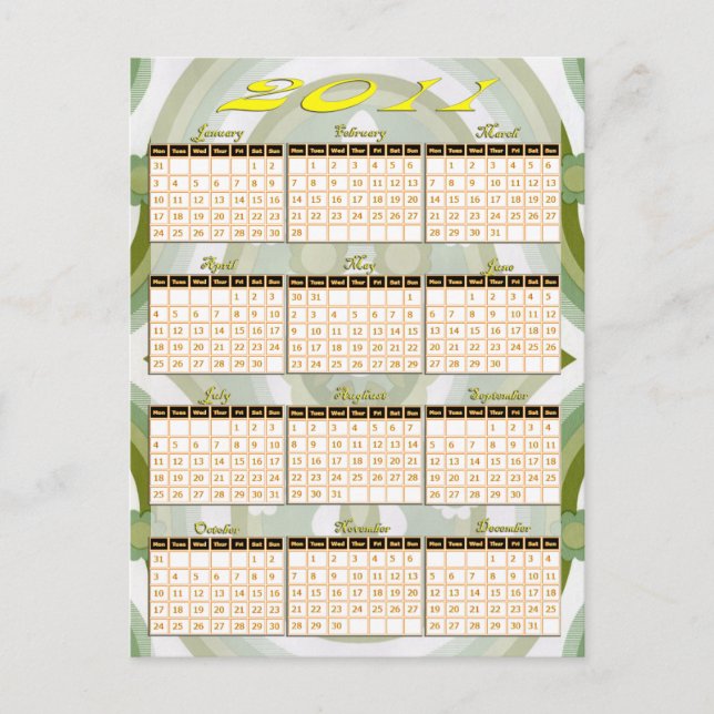 2011 Year at a Glance Calendar Postcard (Front)