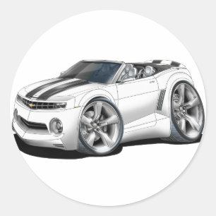 2012 Camaro White-Black Convertible Classic Round Sticker