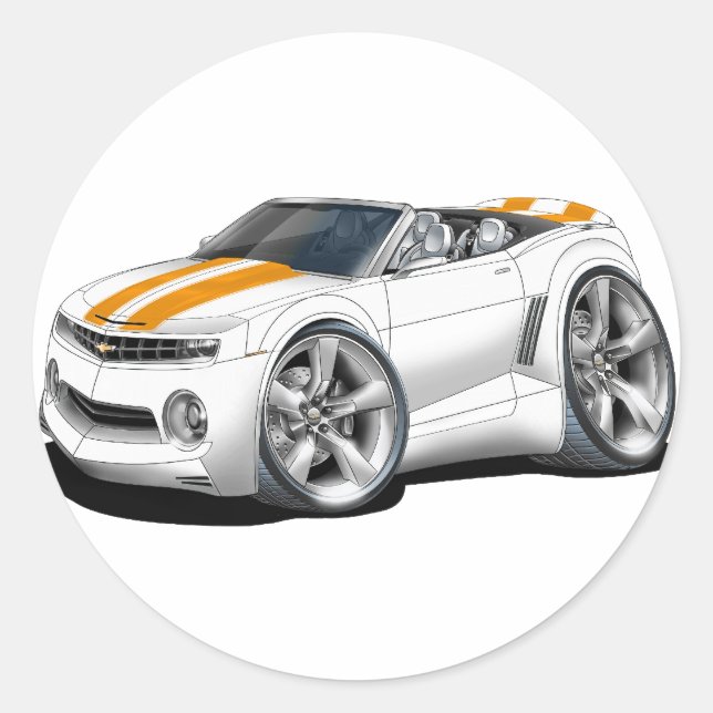 2012 Camaro White-Orange Convertible Classic Round Sticker (Front)