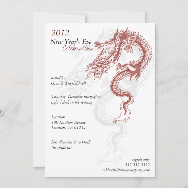 2012 Dragon New Year's Eve Party Invitaitions Invitation (Front)