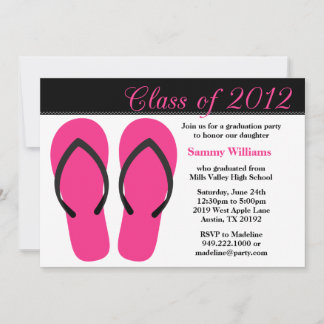 2012 Graduation Party Pink and Black Flip Flops Invitation