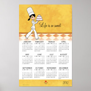 2012 Kitchen Calendar with Cake Chef Art Poster