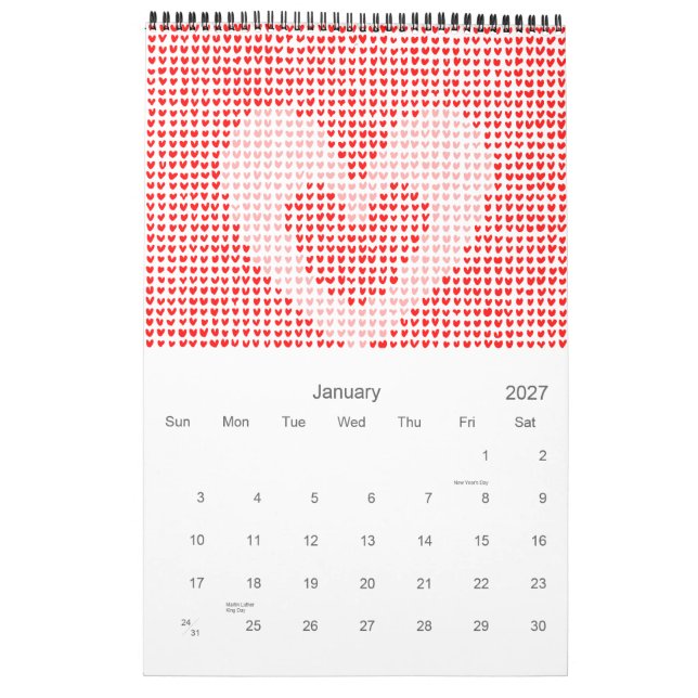 2012 many hearts Calendar (Jan 2027)