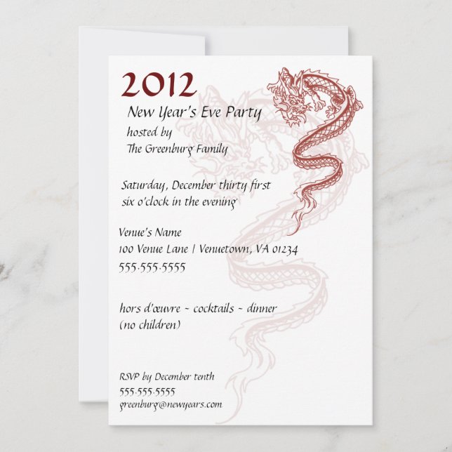 2012 New Year's Eve Party Invitations (Front)