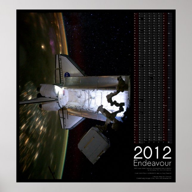 2012 Space Shuttle Endeavour Calendar Poster (Front)