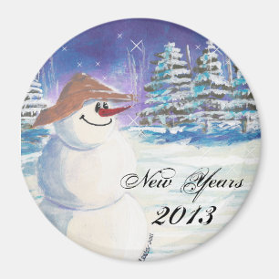 2013 New Years Snowman Art Magnet