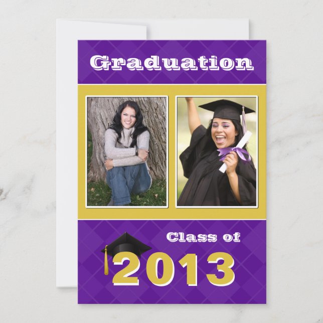 2013 Purple and Gold Argyle Graduation Invitation (Front)
