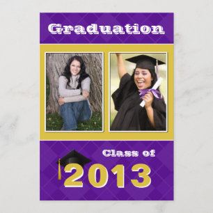 2013 Purple and Gold Argyle Graduation Invitation