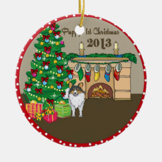 2013 Sheltie Puppys First Christmas Ceramic Tree Decoration