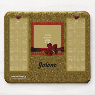 2014-2015 Calendar Mouse Pad GOLD with RED Hearts