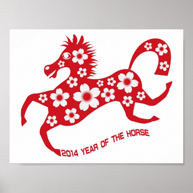 2014 Abstract Red Chinese New Year of the Horse Poster (Front)