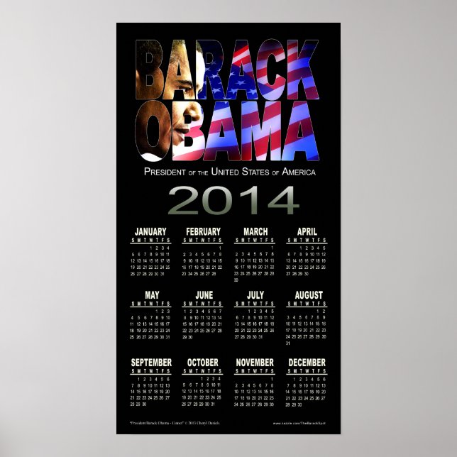 2014 Barack Obama Cutout Calendar | black Poster (Front)